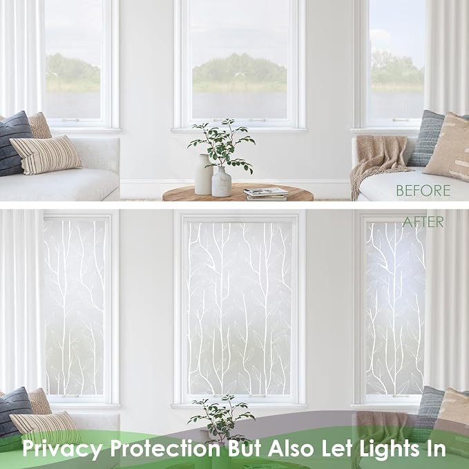 DKTIE Nordic Leaves Window Privacy Film Decorative Stained Glass Sun Blocking - Image 4