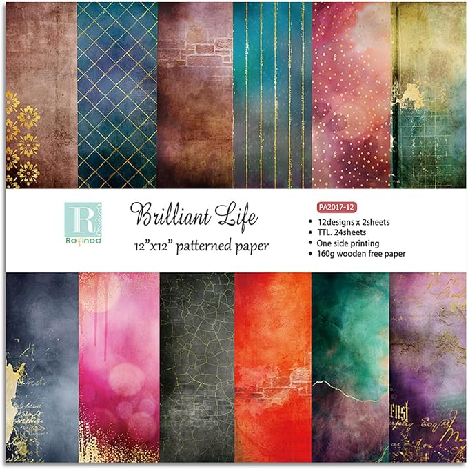 Scrapbook Paper Pad 12x12, Foil Floral Patterned Cardstock Paper Pads, by YASMEN