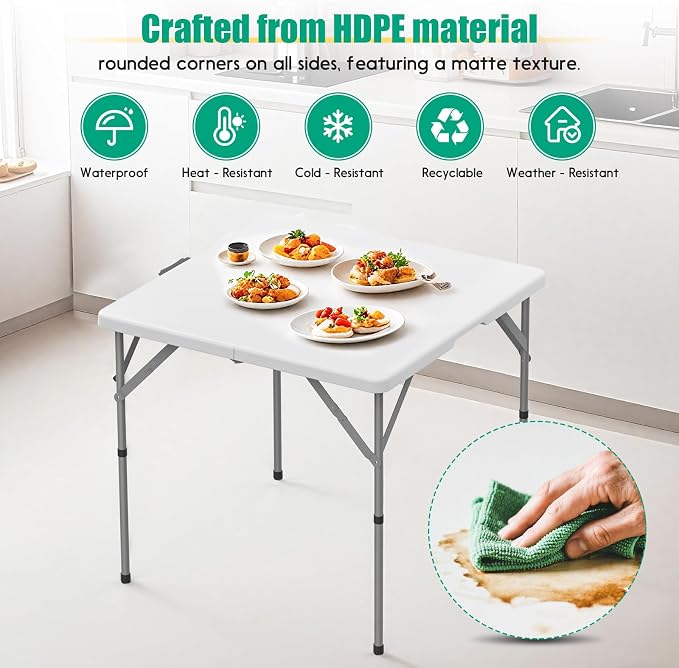 HLPB 34'' Square Folding Card Table 2 Pcs, Fold-in-Half Portable Dining Table - Image 6