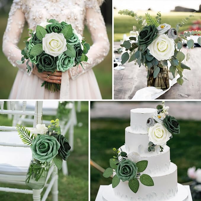 AmyHomie 25pcs Real Looking Artificial Shades of Forest Roses w/Stem - Image 3