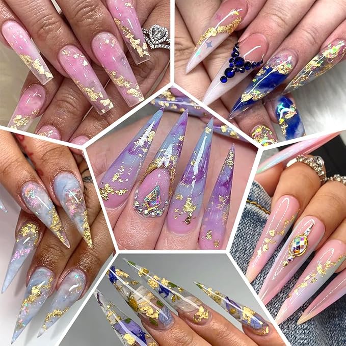 6 Bottles Holographic Nail Glitter Foils, Metallic Gold Silver Hot Pink - Image 3