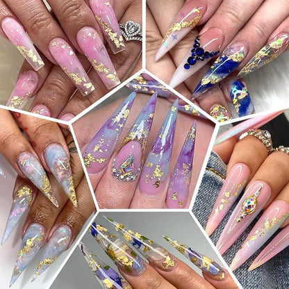 6 Bottles Holographic Nail Glitter Foils, Metallic Gold Silver Hot Pink - Image 3