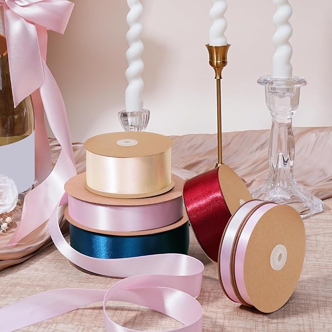 LaRibbons 1 1/2 Inch 50 Yard Double Faced Satin Ribbon, Light Pink Satin Craft - Image 7