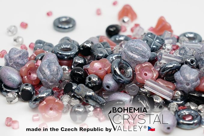 2.1oz Mix of Unique Czech Bohemia Glass Pressed Beads, Matte and Glossy - Image 3