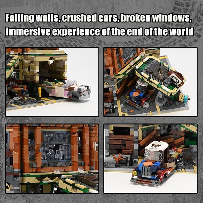 Retro Modular Buildings City Sets, Abandoned Expert Garage and Rusted Cars - Image 5