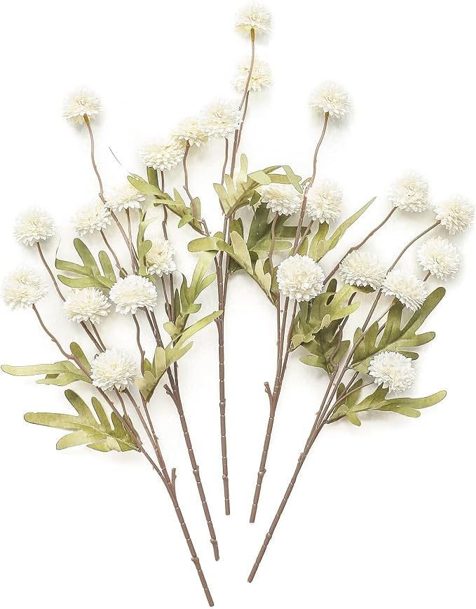 Floroom 5pcs Ivory Faux Silk Mums Artificial Flowers, Bulk Fake Small Mini by Floroom