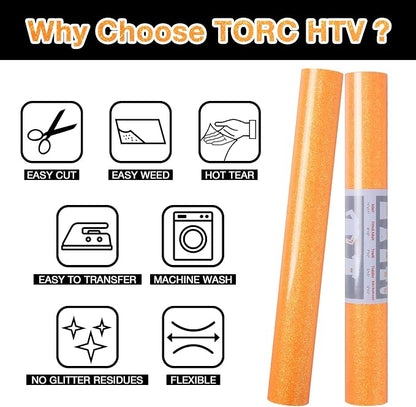 TORC Orange Glitter HTV Heat Transfer Vinyl Roll 12 inch x 10 ft Iron on Vinyl - Image 3