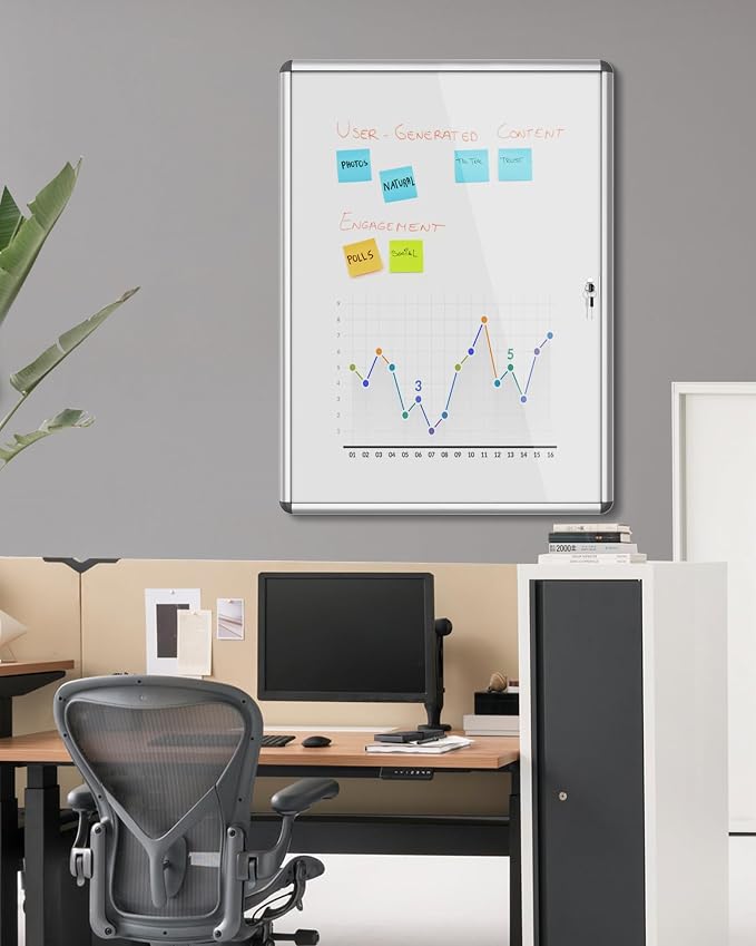 38"x28" Enclosed Bulletin Board, Lockable Weather-Resistant Aluminum Noticeboard - Image 2