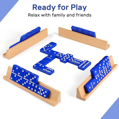 Dominoes Set for Adults with 4 Wooden Racks/Trays, Double Six Travel Portable - Image 2