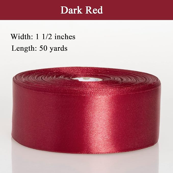 1 1/2 Inch Dark Red Solid Satin Ribbon, 50 Yards Craft Fabric Ribbon - Image 3