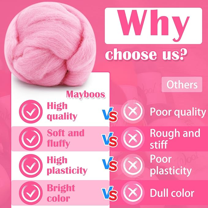 Mayboos Wool Roving Yarn, 1.76oz Colored Natural Wool Roving, Wool Felting - Image 6