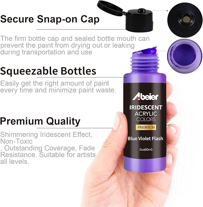 ABEIER Iridescent Acrylic Paint, 2 oz/60ml Bottles, Color-shifting, High - Image 6