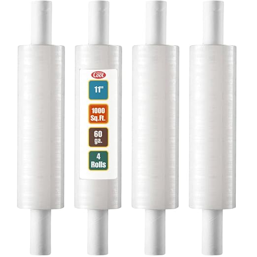 Stretch Wrap with Handle Industrial Strength 4 Pack 11" x 1000 Ft 60 Gauge by SimplyCool