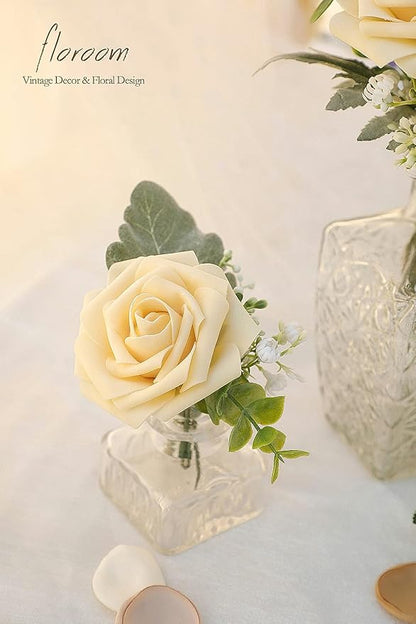 Floroom Artificial Flowers 25pcs Real Looking Creamy Yellow Foam Fake Roses - Image 4