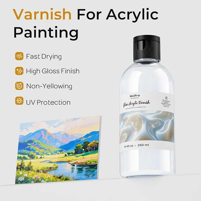 Nicpro Gloss Varnish for Acrylic Painting 8.45oz, Non-Yellowing, Anti-Crazing - Image 4