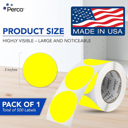 Perco Fluorescent Yellow 3-Inch Round Sticker Labels - Image 2