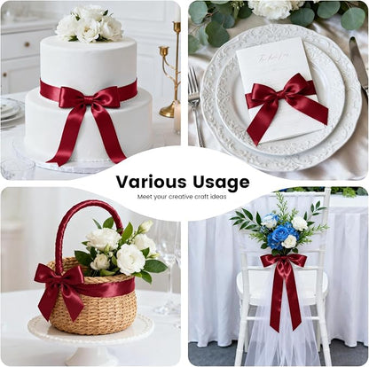 1-1/2 Inch 100 Yards Satin Ribbon Wine Red, Solid Color Fabric Ribbon - Image 8