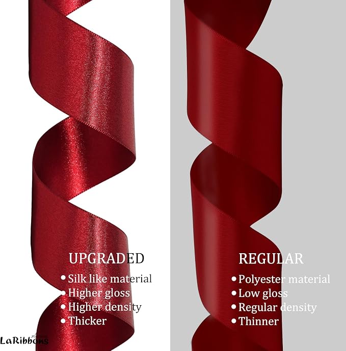 LaRibbons Burgundy Satin Ribbon 1 Inch 50 Yards Luxury Double Faced Red Silk - Image 7