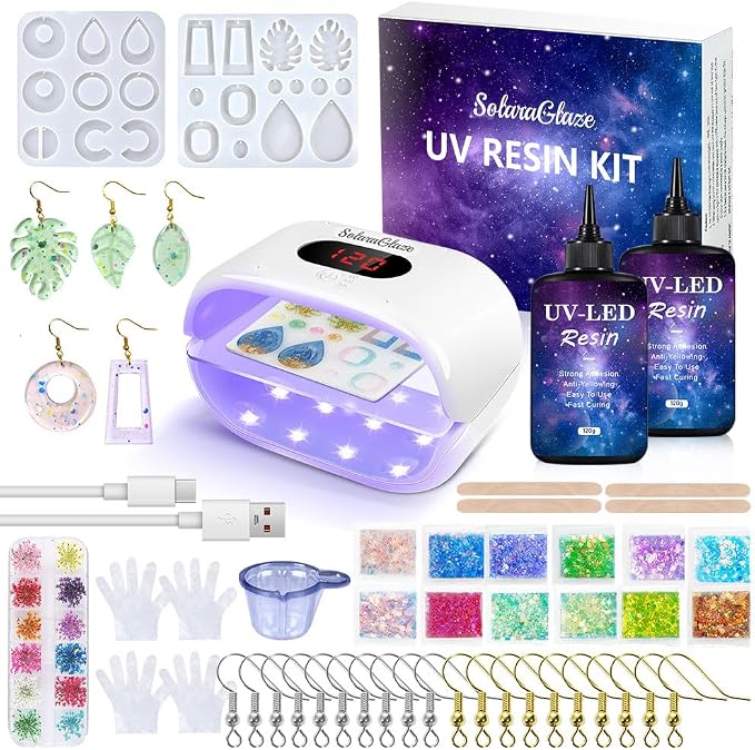 SolaraGlaze UV Resin Kit with Light 240g Hard Type Clear UV Resin Jewelry by Unknown