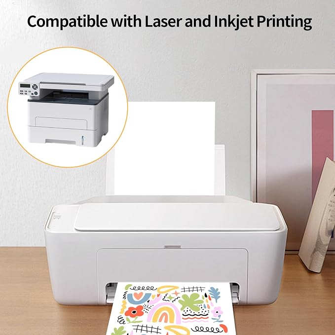 White Printable Sticker Paper, 20 Sheets Printable Sticker Paper, Laser/Inkjet - Image 4
