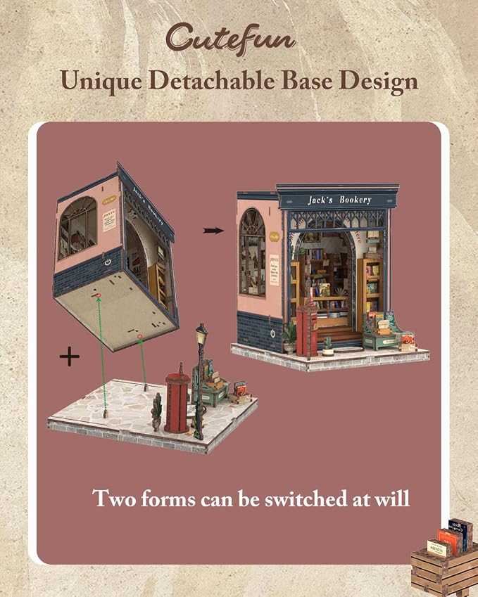 Cutefun Book Nook Kit, DIY Miniature Dollhouse Library Kit - Image 7