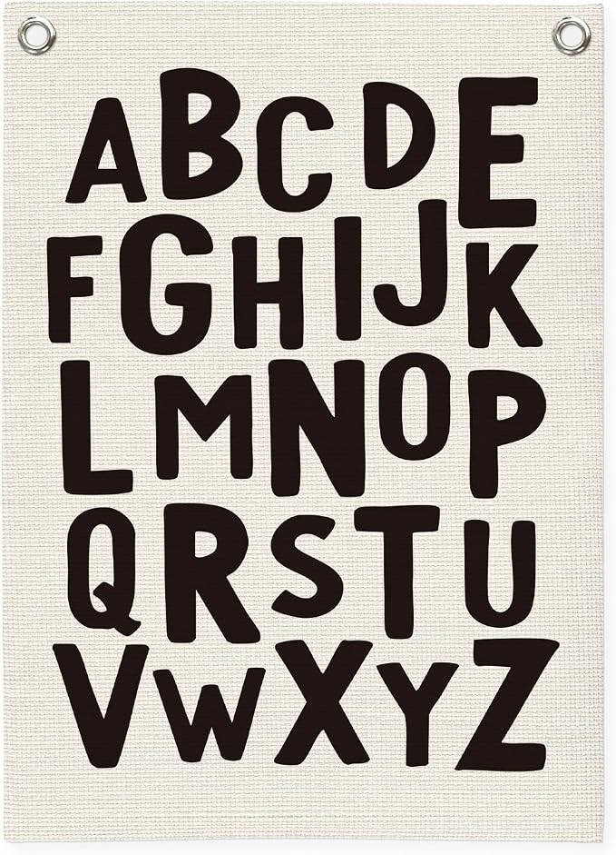 Toddler Room Decor, Alphabet Numbers Linen Canvas Banner, Classroom ABC Banner by Unknown