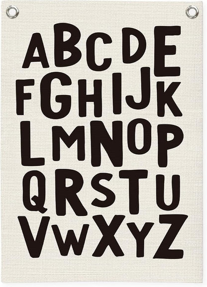 Toddler Room Decor, Alphabet Numbers Linen Canvas Banner, Classroom ABC Banner by Unknown