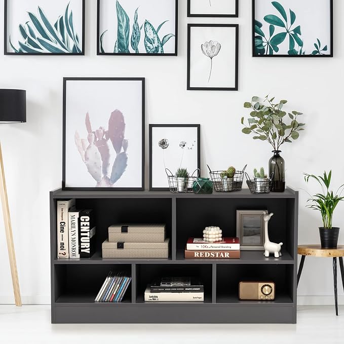 Tangkula 5 Cube Bookcase, 2 Tier Wooden Storage Open Bookshelf, Kid's Playroom - Image 2