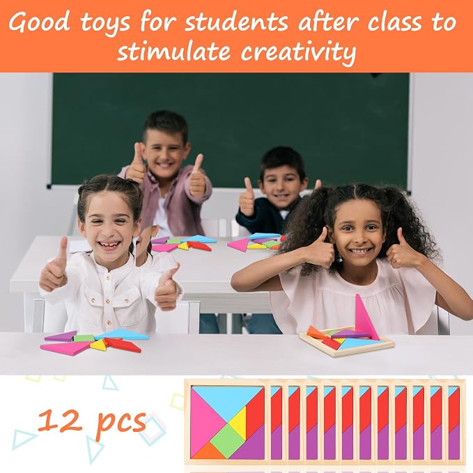 Meooeck 12 Pack Tangrams Wooden Puzzles Tangrams Classroom Set - Image 5