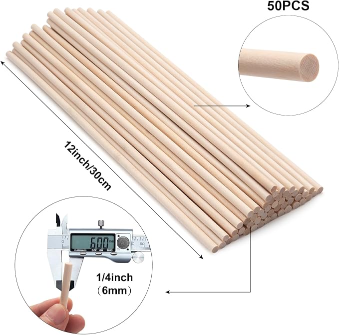 Wood Dowels Wooden Dowel Rods 1/4 x 12, Macrame Dowels, Unfinished Small Wood - Image 2