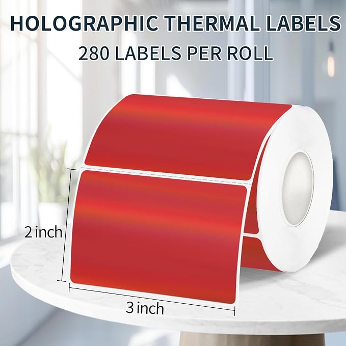 2" x 3" Holographic Thermal Label Stickers Red, Printable Rainbow Glitter - Image 2