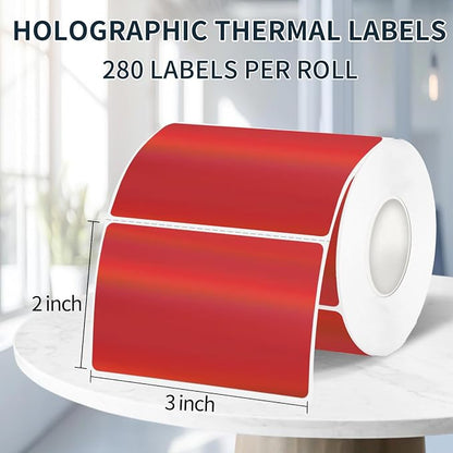 2" x 3" Holographic Thermal Label Stickers Red, Printable Rainbow Glitter - Image 2