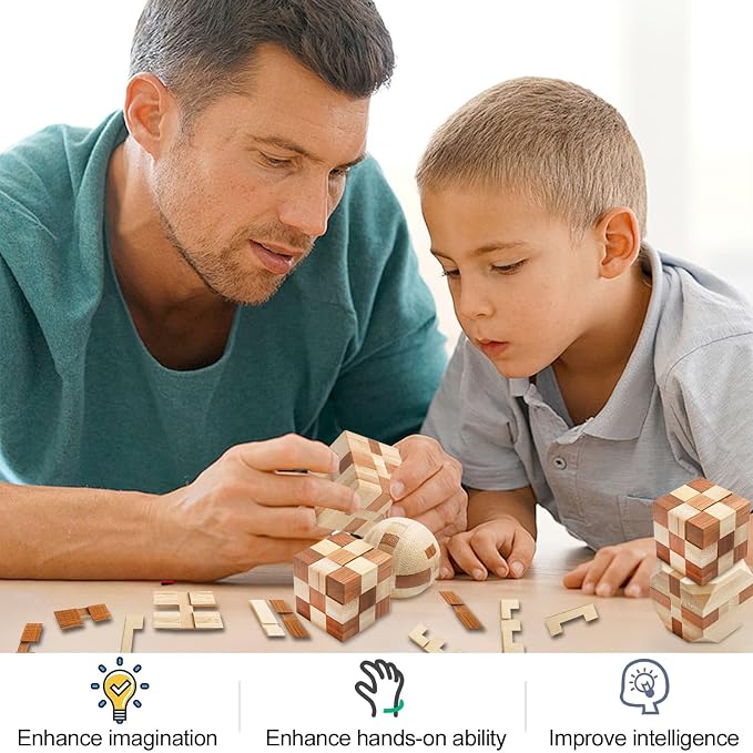 4 Pack Wooden Puzzle Games Brain Teasers Toy- 3D Puzzles - Image 7