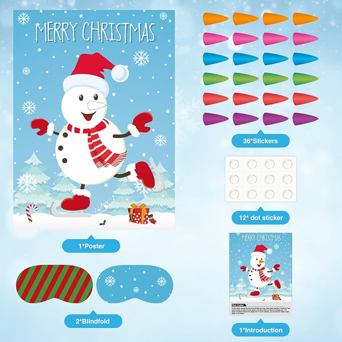 ASTARON Pin The Snowman Nose Christmas Pin The Tail Party Games Activities - Image 3