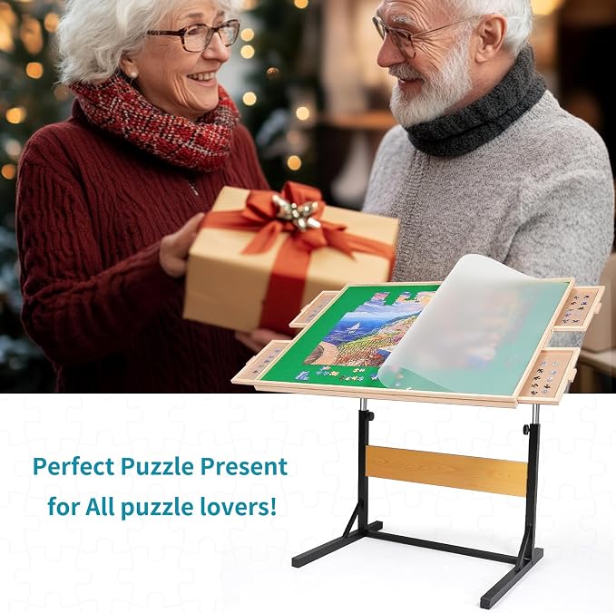 1500pcs Puzzle Table with Legs, 34.25" x 25.2"Wooden Jigsaw Puzzle Board with 4 - Image 8