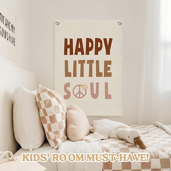 Nursery Wall Decor, Kids Room Decor, Happy Little Soul Linen Canvas Banner - Image 5