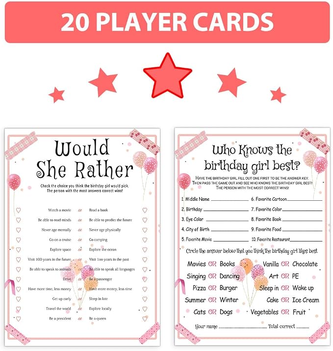 ALodr 20 Pcs Who Knows the Birthday Girl Best, Would She Rather Games - Image 3
