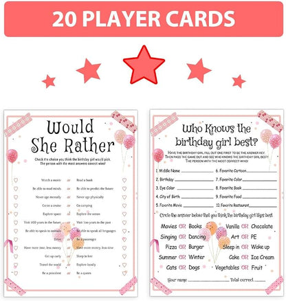 ALodr 20 Pcs Who Knows the Birthday Girl Best, Would She Rather Games - Image 3