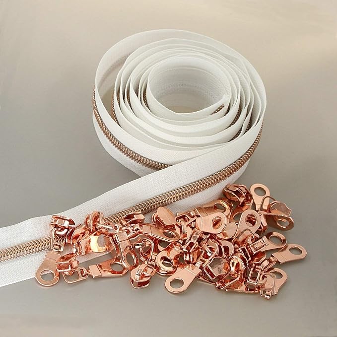 Leekayer #5 Rose Gold Metallic Nylon Coil Zippers by The Yard Bulk 10 Yards - Image 4