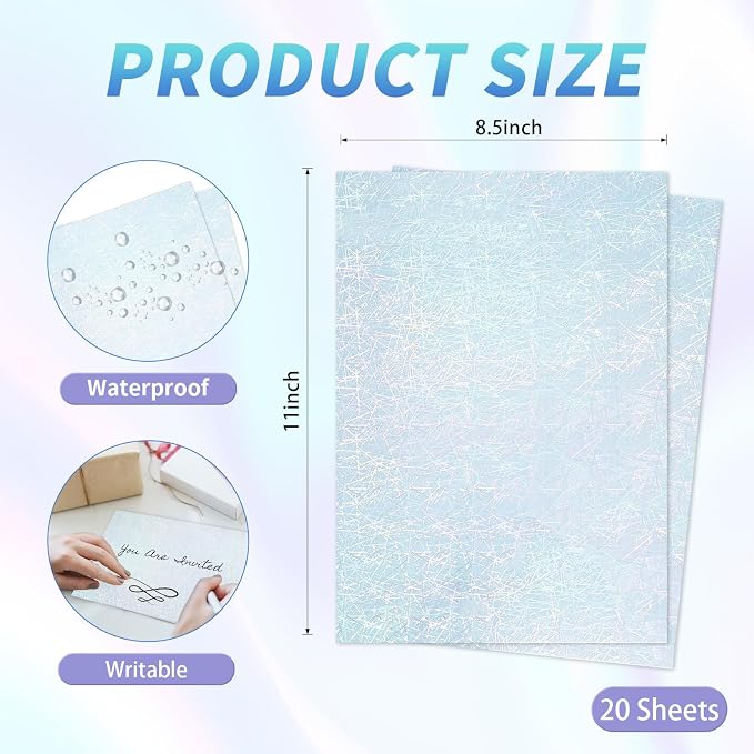 20 Sheets Printable Holographic Sticker Paper, 11 x 8.5 Inches Printable - Image 2
