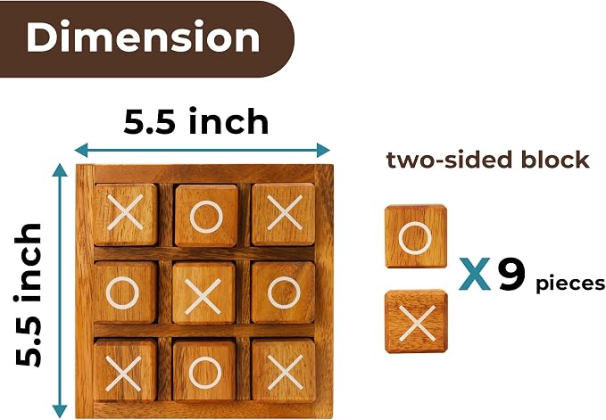 BSIRI Wooden XO Blocks Tic Tac Toe Board Games - Image 8