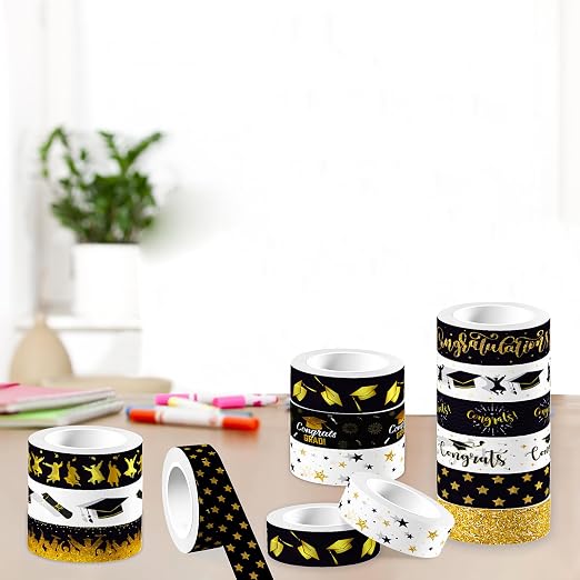 12 Rolls Graduation Washi Tape, Congratulations Grad Cap Decorative Paper - Image 7