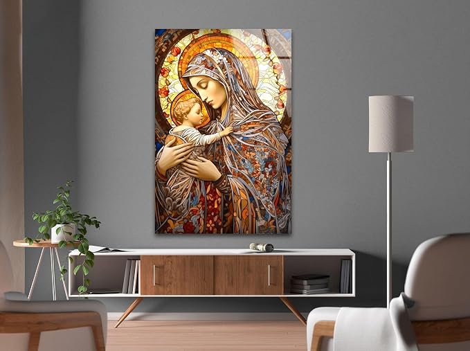 My Photostation.com 32Wx48H'' Jesus and Virgin Mary Glass Wall Art Tempered - Image 8