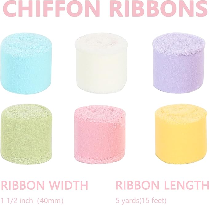 TONIFUL 6 Rolls Macarons Set Chiffon Ribbon 1 1/2 inch× 5 Yards Ribbon Fabric - Image 2