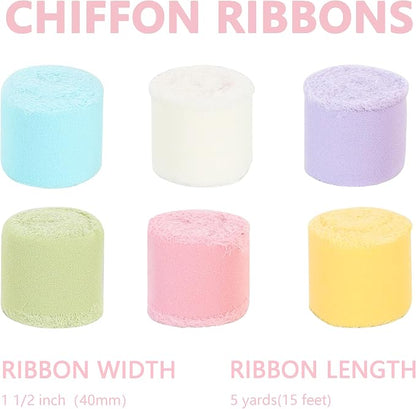 TONIFUL 6 Rolls Macarons Set Chiffon Ribbon 1 1/2 inch× 5 Yards Ribbon Fabric - Image 2
