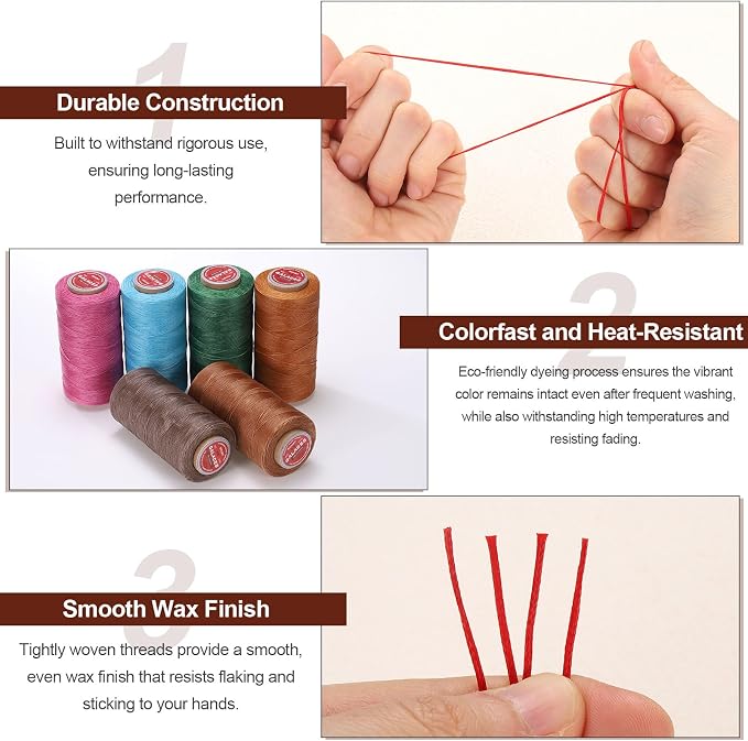 uxcell Flat Leather Sewing Waxed Thread, 140m / 153 Yards Polyester Wax String - Image 5