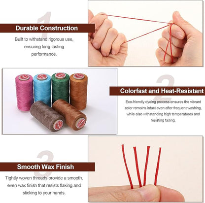 uxcell Flat Leather Sewing Waxed Thread, 140m / 153 Yards Polyester Wax String - Image 5