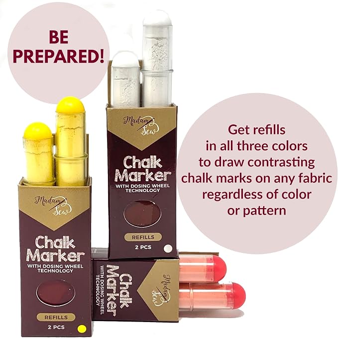 Madam Sew Fabric Chalk Markers for Sewing & Quilting | Refillable Tailors Chalk - Image 6