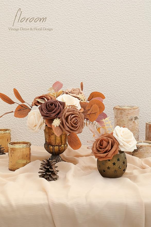 Floroom Artificial Flowers 25pcs Real Looking Earth Tones Ombre Colors Foam - Image 5