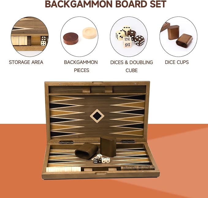 GSE Games & Sports Expert Premium Wooden Folding Inlay Backgammon Board Set - Image 2